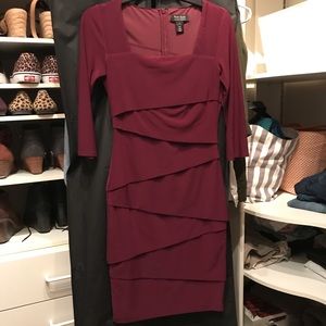 WHBM Burgundy bandage dress “instantly slimming”